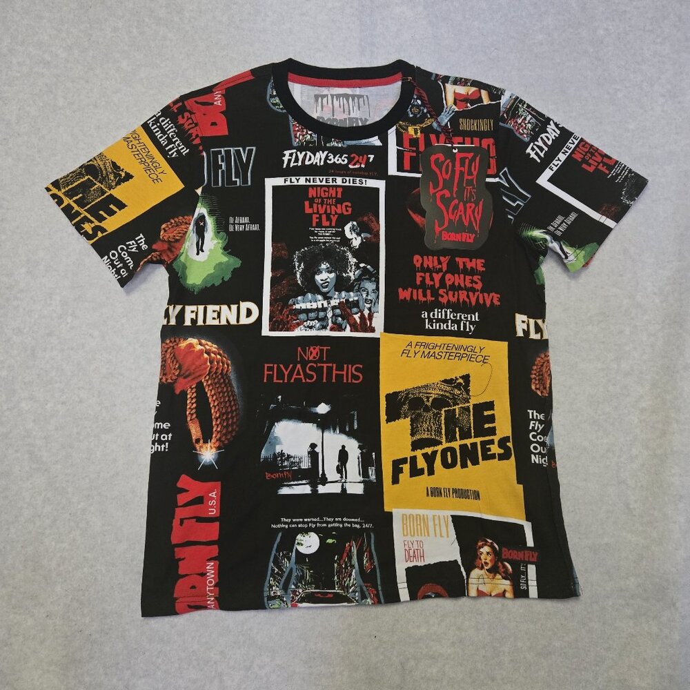 Born Fly Men's Medium All Over Print Graphic Premium T-Shirt Horror Movies